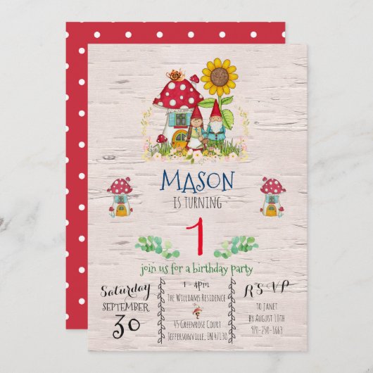 ノームの森のテーマパーティーへの招待状 招待状 (正面/裏面)