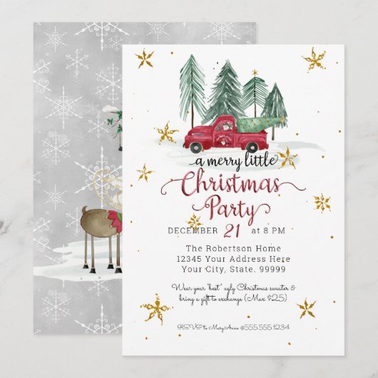 ノームの赤い農用トラックの楽しいクリスマス・パーティ シーズンカード (正面/裏面)