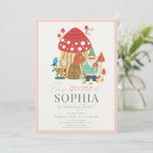 ノームガーデン キノコ ピンク ガール バースデー 招待状 (スタンド正面)
