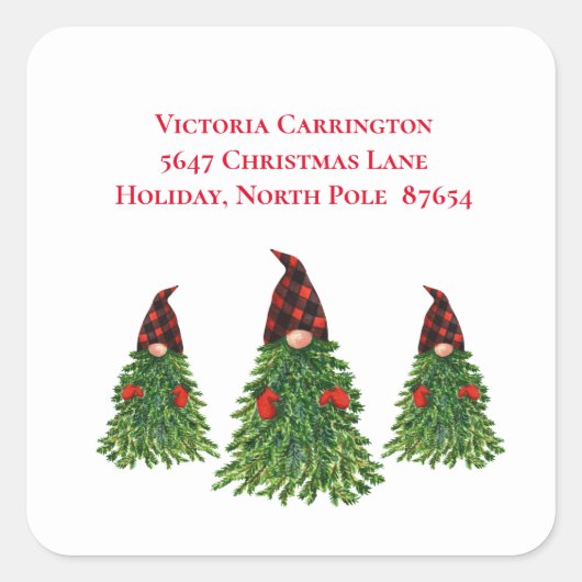 ノームクリスマスツリーバッファローチェック返送先ラベル スクエアシール (正面)