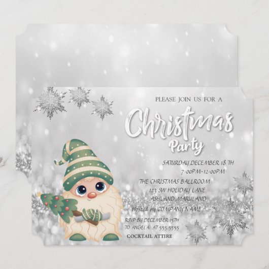 ノーム クリスマスツリー ボケ 会社のクリスマスパーティー 招待状 (正面/裏面)