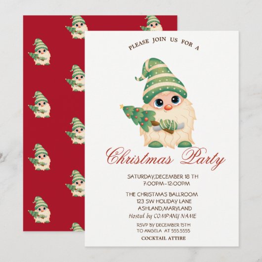 ノーム クリスマスツリー 赤 会社のクリスマスパーティー 招待状 (正面/裏面)