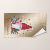 ノーム,松の枝,雪の結晶,ゴールドのクリスマス バスタオルセット (ハンドタオル)