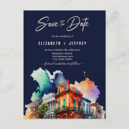 ノーラウォーターカラーニューオーリンズの結婚式の日付を保存 ポストカード