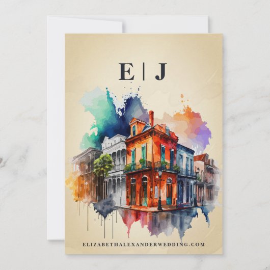 ノーラウォーターカラーニューオーリンズの結婚式の日付を保存 招待状 (裏面)