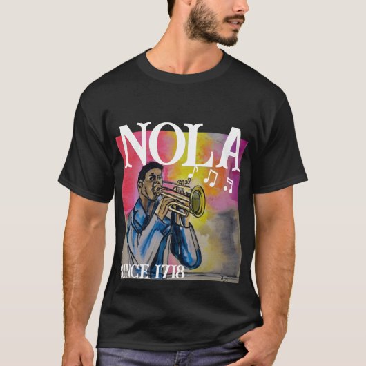ノーラジャズトランペットマンウォーター絵画カラー Tシャツ (正面)
