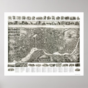 ノーリッジCTのパノラマ式の地図- 1912年 ポスター