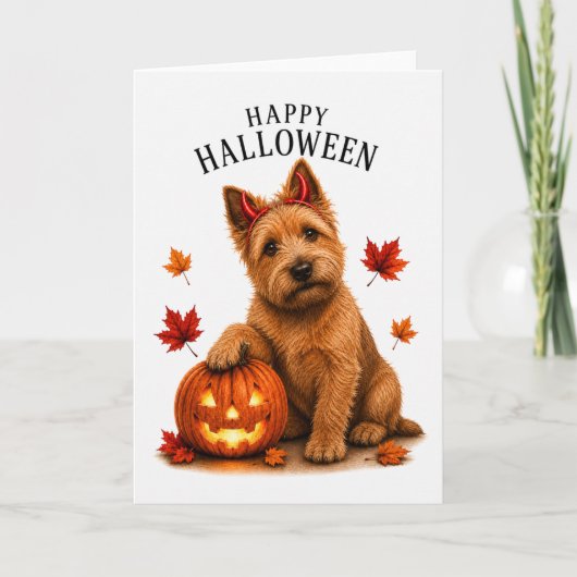 ノーリッチ・テリアのハロウィン悪魔犬 カード (正面)