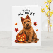 ノーリッチ・テリアのハロウィン悪魔犬 カード (黄色い花)