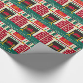 ノールクリスマス暖炉レッドグリーン金ゴールドクロシェ ラッピングペーパー (角)