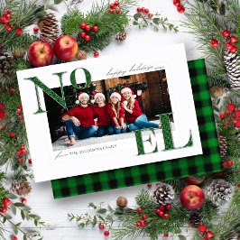 ノールグリーンプレイドパターンクリスマスホリデーカード シーズンカード
