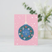 ノールピンクオーナメント図解入りの、写真付きのクリスマス シーズンポストカード (スタンド正面)