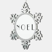 ノールブラックアンドホワイトミニマモダンリストタイポグラフィ スノーフレークピューターオーナメント (右)