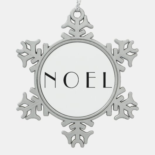 ノールブラックアンドホワイトミニマモダンリストタイポグラフィ スノーフレークピューターオーナメント (正面)