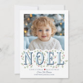 ノールブルーエレガントホワイトフォトクリスマスカード カード (正面)