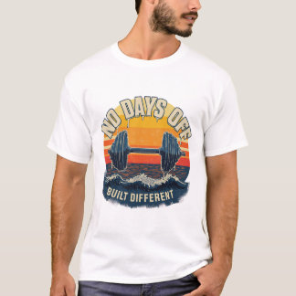 ノー・デイズ・オフ ビルト・ディファレント レトロ サンセット ジム バーベル Tシャツ