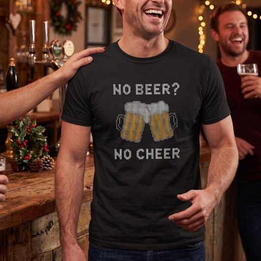 ノー ビール ノー チア - おもしろフェイクニット クリスマス Tシャツ