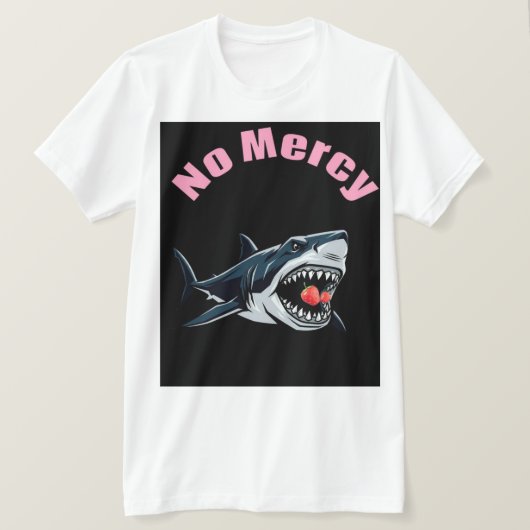 ノー・マーシー ストロベリーシャーク Tシャツ (デザイン正面)