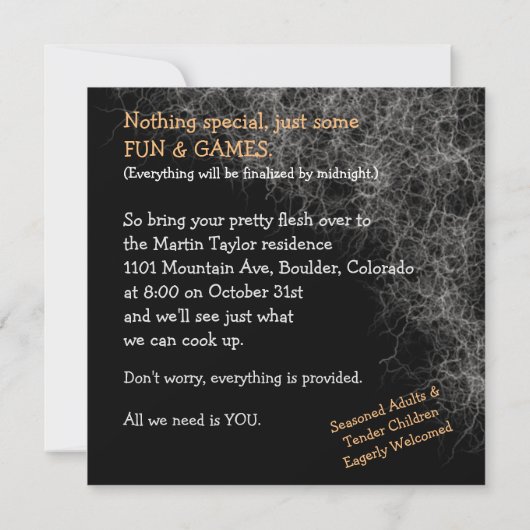 ハおもしろい幽霊のよく出る不気味ーロウィーンディナーパーティー 招待状 (裏面)