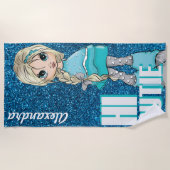 ハイかわいこちゃんガールパーソナライズされたグリッター背景 ビーチタオル (正面)