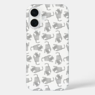 ハイアングルビューのスケッチ風の猫モチーフパターン iPhone 16ケース