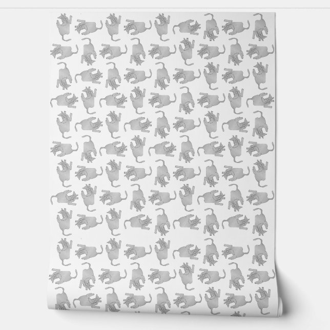 ハイアングルビューの斜めスケッチ猫モチーフ柄 壁紙 (ほどく)