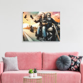 ハイウェイキャンバスにバイクに乗る男女 キャンバスプリント (インサイチュ (リビング))