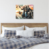 ハイウェイキャンバスにバイクに乗る男女 キャンバスプリント (インサイチュ (寝室))