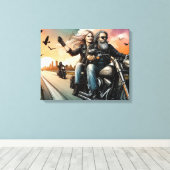 ハイウェイキャンバスにバイクに乗る男女 キャンバスプリント (インサイチュ (ウッドフロア))