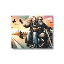 ハイウェイキャンバスにバイクに乗る男女