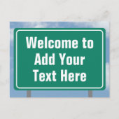 ハイウェイグリーンウェルカムサインと文字 ポストカード (正面)