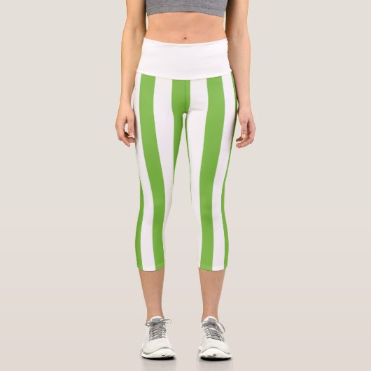 ハイウェイストカプリグリーン&ホワイトストライプ カプリレギンス (正面)