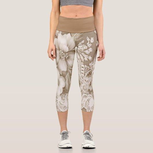 ハイウェイストキャプリスヴィンテージレースデザイン カプリレギンス (正面)