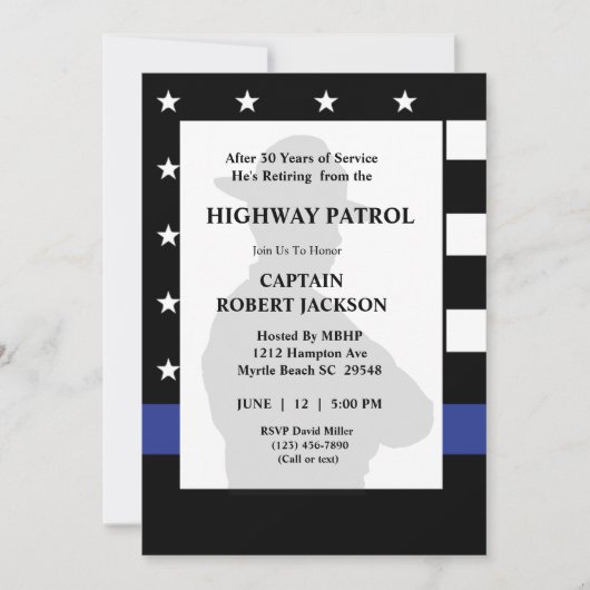 ハイウェイパトロールフラッグブルーライン退職パーティー 招待状 (正面)