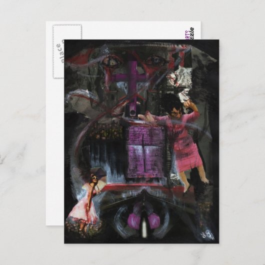 ハイウェイ失ったミックスメディアゴシックホラーオリジナルアート ポストカード (正面/裏面)