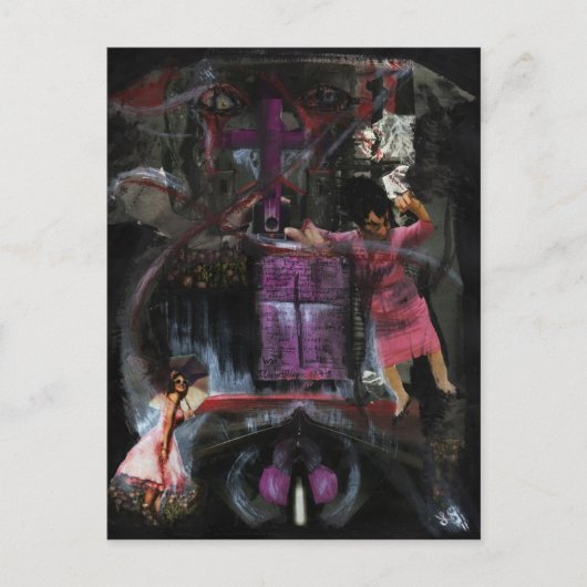 ハイウェイ失ったミックスメディアゴシックホラーオリジナルアート ポストカード (正面)