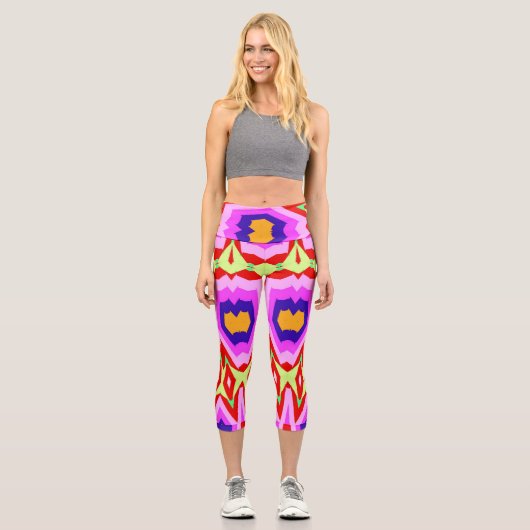 ハイウェストCapris、トレンディなマルチカラーデザインCa カプリレギンス (正面)