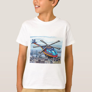 ハイウェー上の高く飛んでいるなヘリコプター Tシャツ