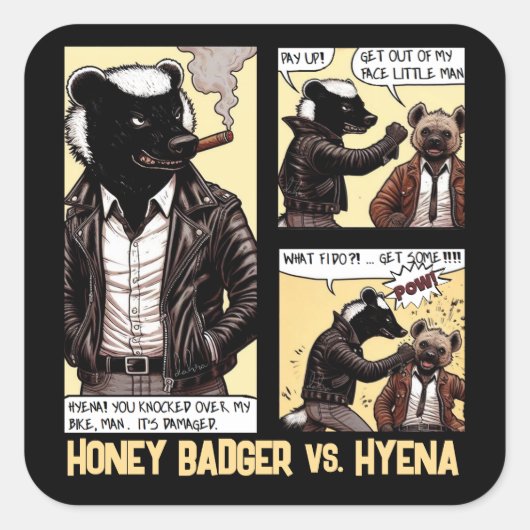 ハイエナと戦う恐れを知らないハチミアナグマ スクエアシール (正面)