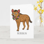 ハイエナと花の漫画イラストレーション カード (黄色い花)