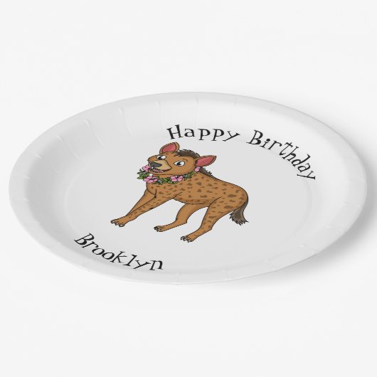 ハイエナと花の漫画イラストレーション ペーパープレート (アングル)