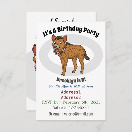 ハイエナと花の漫画イラストレーション 招待状 (正面/裏面)