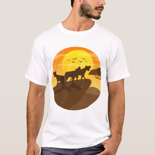 ハイエナのシルエット サバンナ 森 アート Tシャツ (正面)