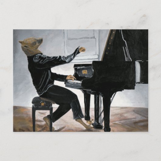 ハイエナのピアノ音楽プレイヤー ファンタジーアート ポストカード (正面)