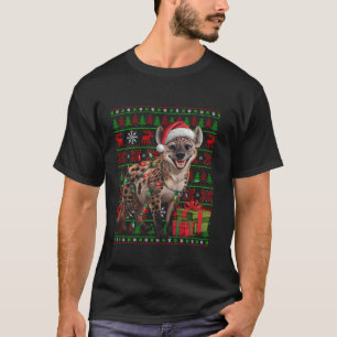 ハイエナクリスマスライツ醜いサンタハットハイエナクリスマスT Tシャツ