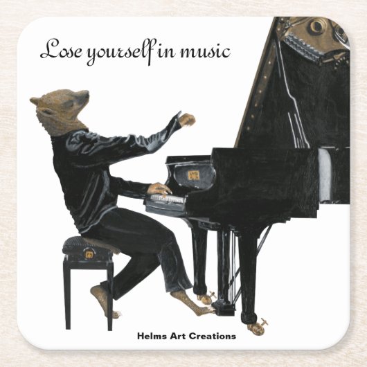 ハイエナピアノ奏者ファンタジー紙コースター スクエアペーパーコースター (正面)