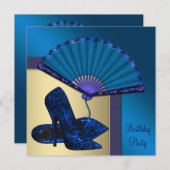 ハイエレガントヒール王室のブルー金ゴールド誕生日パーティー 招待状 (正面/裏面)