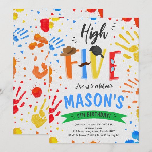 ハイカラフル5誕生日 招待状 (正面/裏面)