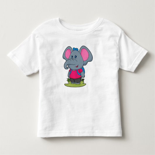 ハイカーとしての象バックパック付き トドラーTシャツ (正面)