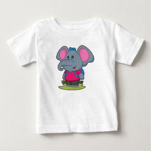 ハイカーとしての象バックパック付き ベビーTシャツ